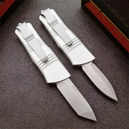 High End Silver MT UT AUTO Tactical Knife D2 Stone Wash Blade CNC 6061-T6 Handle EDC Gift Knives With Nylon Bag