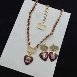 Luxury Brand Designers Letters Stud Clip Eardrop Brass Copper Geometric Red Heart Gem Pendant Necklace Chain Women Crystal Rhinestone Earring Wedding Jewerlry