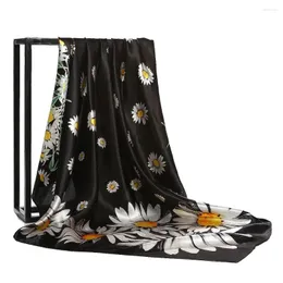 Bufandas 90 90 cm Mantones cuadrados Moda Estampado floral Seda Satén Bufanda para mujer Pañuelo para el cabello Bufandas elegantes para la cabeza Bandana Cuello