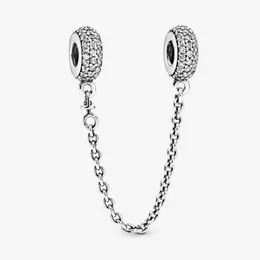 Ciondoli a catena di sicurezza con pavé scintillante in argento sterling 100% 925 adatti al braccialetto europeo originale con ciondoli moda donna fidanzamento matrimonio 295j