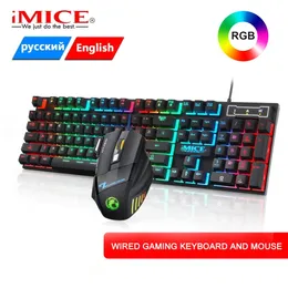 Tangentbord RGB Gaming Keyboard Gamer Keyboard and Mouse Set med Backlight USB 104 KeyCaps Wired Ergonomic Russian Keyboard för PC Laptop 231130