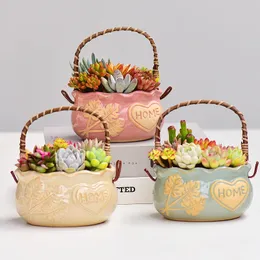 Vases Creative Succulent Ceramic Flower Pot with Relief Rough Pottery and Breathable Plant Ware 231130