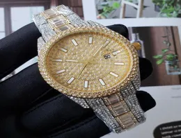 최고 디자이너 남성 다이아몬드 시계 아이스 아웃 시계 패션 골드 디아 마운트 다이얼 42mm 일 날짜 남성 손목 시계 접이식 버클 몬트레 DE9235748