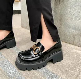 Dress Shoes Size 3341 Natural Genuine Leather Women Chunky Heels Goth Square Toe Designer Gold Chain Woman Loafers Gothic Chic4857234