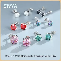 Stud EWYA GRA Certified 0.1-2ct Colored Green Pink Stud Earrings for Women 100% 925 Sterling Silver Ear Studs Fine Jewelry 231130