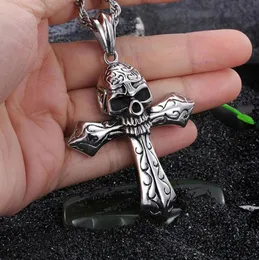 Punk Cool Large Biker 316L Stainless steel Skeleton skull Pendant Mens Twist Rope Necklace Gothic Jewelry 22'' 24" Vine6411099