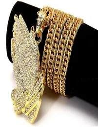 新しい銀の祈りの手Hiphop Bling Necklace Mens18K Gold Relaly Jewlry Iced Out Prayering Jesus Women Men Gift Plating WL0172374202