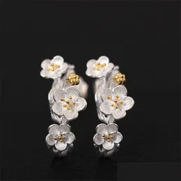 Charms 925 Sterling Sier Plum Stud örhängen Kvinnlig etnisk handgjorda blommande blommaörhängen för kvinnor Modergåvor Drop Delivery Jewelr Dhgab