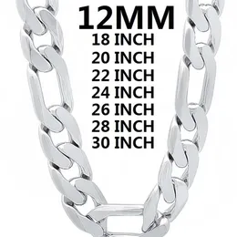 solid 925 Sterling Silver necklace for men classic 12MM Cuban chain 18-30 inches Charm high quality Fashion jewelry wedding 220222221P