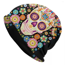 Boinas de açúcar no crânio com borboletas e flores de Thaneya McArdle Skullies Beanies Caps Trend Winter Warm Knit Hat Hats