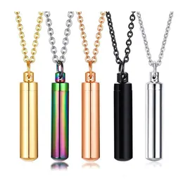 5 color Cylinder Cremation Urn Necklace for Ashes Memorial Keepsake Pendant Stainless Steel Remembrance Jewelry for Women or Men318k