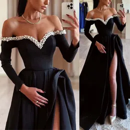 long Sleeves Moroccan Caftan Evening Dresses Black Beading Kaftan Special Occasion Dubai Formal Prom Dress Vestidos de Novia Plus Size