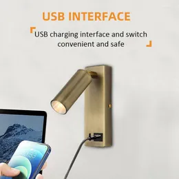 Wall Lamp El Bedside Sconce With Switch USB Charging Interface Surface-mounted LED Spotlight Black White Bronze Reading Light
