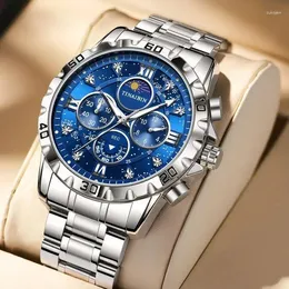 Relógios de pulso Top Marca de Alta Qualidade Homens de Luxo Relógio com Movimento de Quartzo Fase da Lua Céu Design Cinto de Aço Reloj Para Hombre de Lujo Tianbin