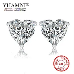 Yhamni nova moda linda 925 prata esterlina brilhante cz coração diamante brinco para mulheres inteiras bke005287p