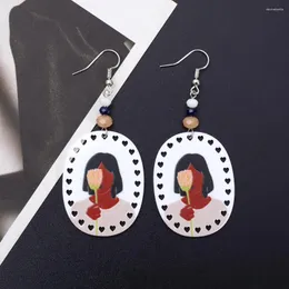 Dangle Earrings Fashion Ethnic Style Vintage Abstract Face Portrait Oval Hollow Out Acrylic Heart For Women Concise Christmas Jewelry