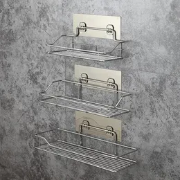 Bathroom Shelves Stainless Steel Bathroom Wall Storage Shelf Holder Rack Punch-Free Kitchen Bathroom Toilet Wall Hanging Storage Rack 231201