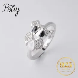 Wedding Rings Potiy Natural Oval Shape Black Spinel Cute Dog Statement Ring 925 Sterling Silver for Women Daily Party Jewelry 231201