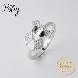 웨딩 반지 potiy Natural Oval Shape Black Spinel Cute Dog Statement 반지 925 STERLING SILVEN for Women Daily Party Jewelry 231201