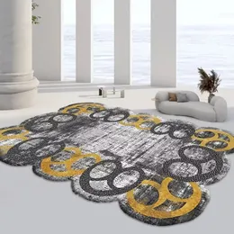 Carpet European Luxury Carpets for Living Room Irregular Shape Golden Carpet Sofa Chair Large Area Rug Bedroom Decor Floor Mat Washable 231130