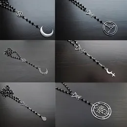 Chains Satan Lucifer Lilith Rosary Necklace Alternative Gothic Minimalist Witch Black Amulet Pentagram Witchcraft MoonChains262u