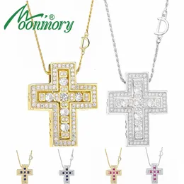 المخططون Moonmory 925 Sterling Silver Belle مزدوج الصليب مع الزركون CZ قلادة سلسلة طويلة لرسالة د D قلادة اليابانية المجوهرات 231130