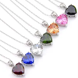 Colored Pendant 925 Sterling Silver Necklaces LuckyShine Heart For Women Cz Zircon Pendants Wedding Engagemets Bride Jewelry Gift182k