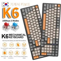 لوحات المفاتيح K6 لوحة مفاتيح اللوحة اللاسلكية الميكانيكية بلوتوث لوحة المفاتيح 100-مفتاح 2.4g 3 أوضاع لوحة مفاتيح Gamer Red/Blue Switch ألعاب الملحقات 231130