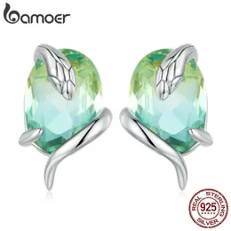 Stud 925 Sterling Silver Vintage Green Rhinestone Long Snake Earrings Studs Platinum Plated BSE731 231130