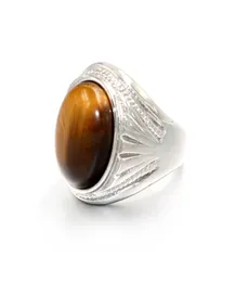 Vintage masculino menino oval olho de tigre pedras marrons com símbolo anel em jóias de aço inoxidável acessórios masculinos anel aneis5879652