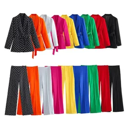 Women s Two Piece Pants 2023 Winter Casual Belt Dress Collar Suit Coat Slim Fit Straight Barrel High Waist Fashion Set 231201