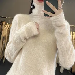 여성 스웨터 고급 100 캐시미어 스웨터 터틀넥 겨울 패션 바닥 셔츠 느슨한 파일 고리 니트 내부 매트