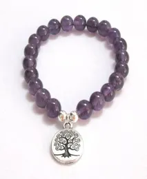 Tree of Life Charm Bracelet Men 8mm Amethysts Beads Beaded Energy OM Bracelet Healing Stone Wrist Mala Jewelry Women1906686