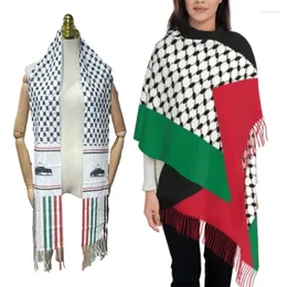 Lenços Y166 Palestino Pray Man Turban para outono inverno lenço à prova de vento com borlas longas