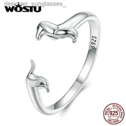 Band Rings WOSTU Real 925 Sterling Silver Cute Dachshund Dog Adjustable Rings for Women Original Open Animal Ring Fine Family Jewelry GiftL231222