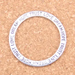 36sts antik silverpläterad bronspläterad cirkel kärlek HOPT Trust Dream Charms Pendant DIY Halsband Armband Bangle fynd 35mm241d