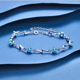 Länkarmband 2023 Fashion Charm Silver Color Zircon for Women Korea Luxury Blue Crystal Bangle Wedding Bride Jewelry Girls Gift