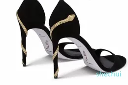 Органа Женские сандалии Роскошный дизайн Обувь! Renescaovillas Гладиаторские сандалии на высоком каблуке с золотыми кристаллами и змеей на свадьбу, вечеринку, платье, вечер