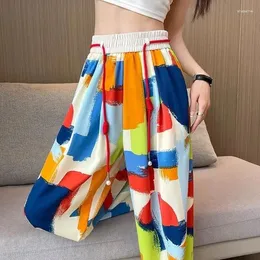 Kvinnors byxor designade slipsfärgade breda ben för kvinnor 2023 sommar tunn och färgglada draperad rak casual trend
