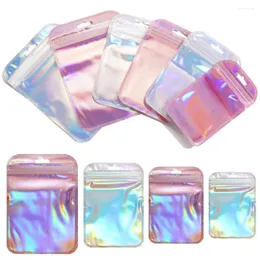 Jewelry Pouches 50pcs/Lot Iridescent Ziplock Bags Transparent Laser Thicken Plastic For Earrings Pendants Display Handicrafts