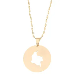 Stainless Steel Round Colombia Map Pendant Necklace Jewelry Map of Colombian Jewelry232Y