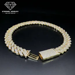 Factory Custom Men Iced Out S925 Silver 18inch Solid 10k 14k 18k Gold Yellow 20mm Moissanite Diamond Cuban Chain Link Necklace