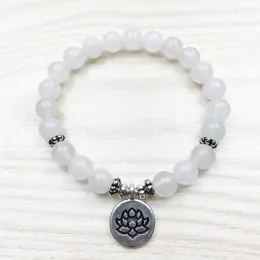 SN1012 Pulseira Feminina Pulseira de Lótus Branco Calmante Ágata Joias Cura Intenção Mala Pulseira Moda Joias Wholes327O