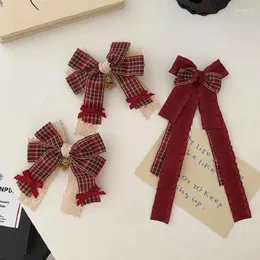 Hair Accessories Elegant Red Plaid Cloth Lace Bowknot Bear Barrettes Headband For Sweet Women Girl Temperament Student Wholesale
