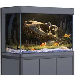 Réptil Suprimentos Habitat Fundo Ossos de Dinossauro Deserto 3D HD Impressão Papel de Parede Fish Tank Aquarium Decorações PVC Landsc 231201