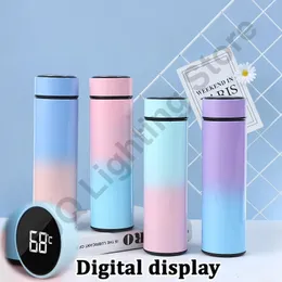 Water Bottles 500ml Thermos Gradient Bottle Temperature Display Vacuum Flasks Smart Insulated Cup Coffee Mug Portable Thermal Tumbler 231130
