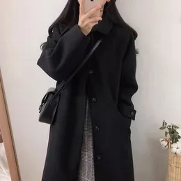 Women's Wool Blends Women's Coat Winter Korean Fashion Long ed Thickened Woolen for Women Black Harajuku