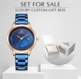 Women Watch NAVIFORCE Stainless Steel Lady Wristwatch Fashion Waterproof Ladies Watches Simple Blue Girl Clock Set For 9730488