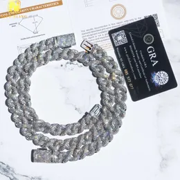 GRA 인증서 힙합 보석 목걸이 Real Sier Micro Pave D-VVS1 Moissanite Diamond Cuban Link Infinity Chain