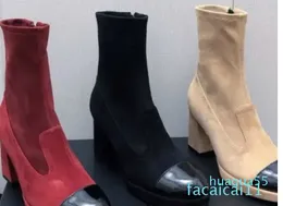 Outono e inverno moda feminina camurça elástica laca couro cabeça redonda salto grosso elástico